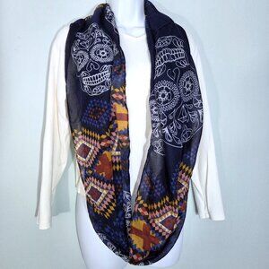NWOT Navy & Orange Geometric Tribal & Whimsigoth Lightweight Infinity Scarf
